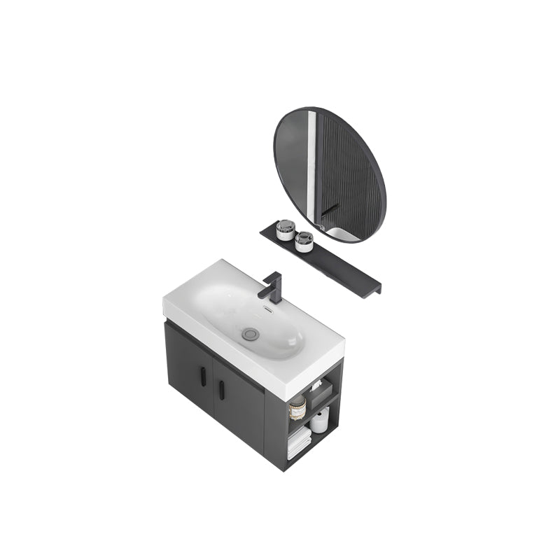 Modern Dark Gray Ceramic Vanity Single-Sink Wall Mount Vanity Sink Vanity & Faucet & Mirrors 27.6"L x 15"W x 20.9"H Clearhalo 'Bathroom Remodel & Bathroom Fixtures' 'Bathroom Vanities' 'bathroom_vanities' 'Home Improvement' 'home_improvement' 'home_improvement_bathroom_vanities' 7333021