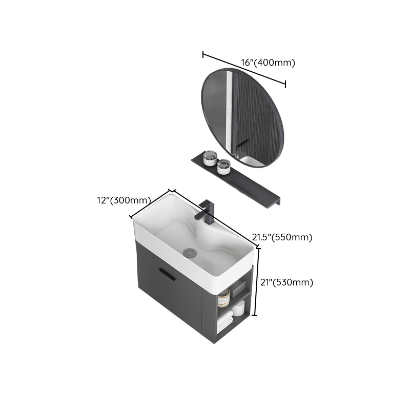 Modern Dark Gray Ceramic Vanity Single-Sink Wall Mount Vanity Sink Clearhalo 'Bathroom Remodel & Bathroom Fixtures' 'Bathroom Vanities' 'bathroom_vanities' 'Home Improvement' 'home_improvement' 'home_improvement_bathroom_vanities' 7333025