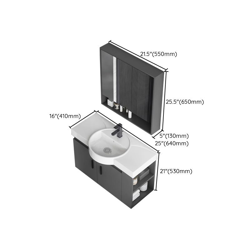 Modern Dark Gray Ceramic Vanity Single-Sink Wall Mount Vanity Sink Clearhalo 'Bathroom Remodel & Bathroom Fixtures' 'Bathroom Vanities' 'bathroom_vanities' 'Home Improvement' 'home_improvement' 'home_improvement_bathroom_vanities' 7333037