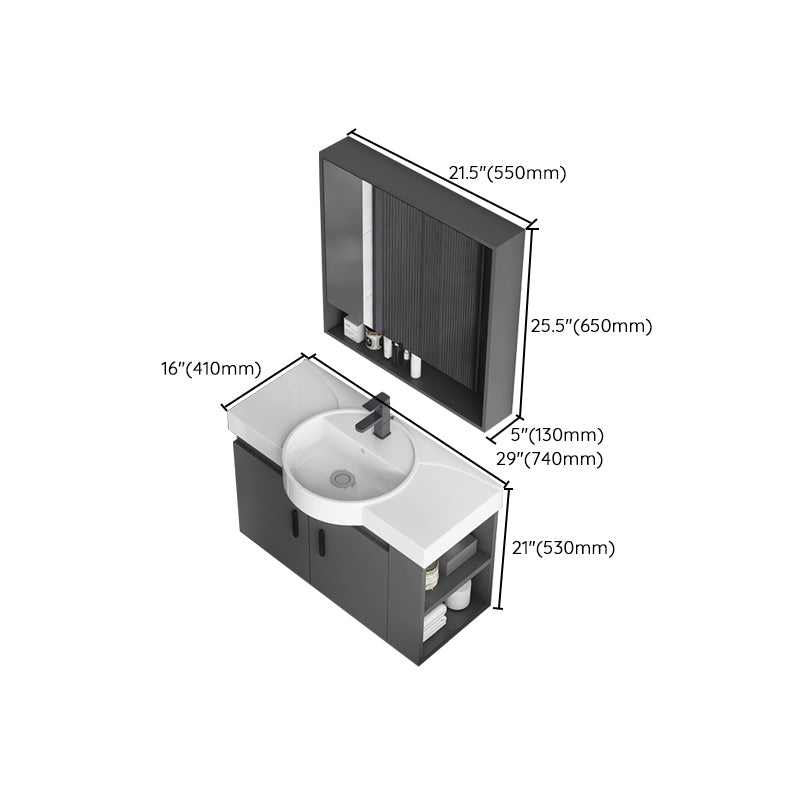 Modern Dark Gray Ceramic Vanity Single-Sink Wall Mount Vanity Sink Clearhalo 'Bathroom Remodel & Bathroom Fixtures' 'Bathroom Vanities' 'bathroom_vanities' 'Home Improvement' 'home_improvement' 'home_improvement_bathroom_vanities' 7333038