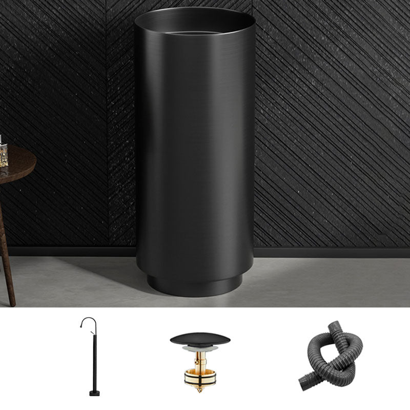 Modern Bathroom Sink Metal Round with Pop-Up Drain Pedestal Sink Black Swivel Faucet Sink with Faucet Clearhalo 'Bathroom Remodel & Bathroom Fixtures' 'Bathroom Sinks & Faucet Components' 'Bathroom Sinks' 'bathroom_sink' 'Home Improvement' 'home_improvement' 'home_improvement_bathroom_sink' 7333078