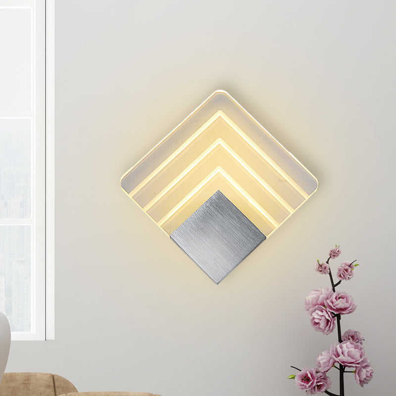 Modernism Squared Wall Sconce Metal 5.5"/8" W LED Corner Wall Mount Light in Black/Silver with Acrylic Shade Clearhalo 'Cast Iron' 'Glass' 'Industrial' 'Modern wall lights' 'Modern' 'Tiffany' 'Traditional wall lights' 'Wall Lamps & Sconces' 'Wall Lights' Lighting' 733310