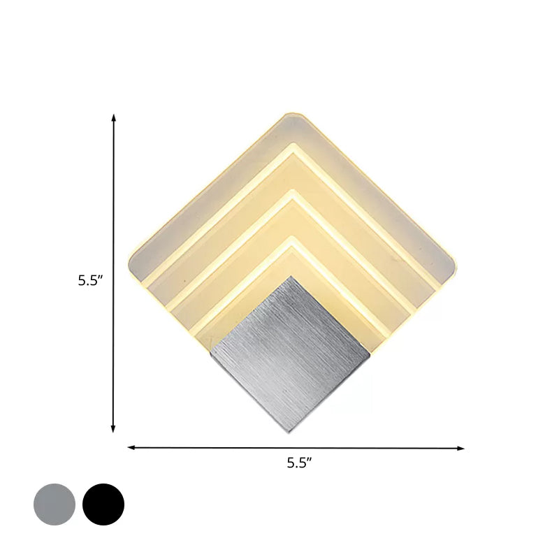 Modernism Squared Wall Sconce Metal 5.5"/8" W LED Corner Wall Mount Light in Black/Silver with Acrylic Shade Clearhalo 'Cast Iron' 'Glass' 'Industrial' 'Modern wall lights' 'Modern' 'Tiffany' 'Traditional wall lights' 'Wall Lamps & Sconces' 'Wall Lights' Lighting' 733313