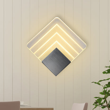 Modernism Squared Wall Sconce Metal 5.5"/8" W LED Corner Wall Mount Light in Black/Silver with Acrylic Shade Black Clearhalo 'Cast Iron' 'Glass' 'Industrial' 'Modern wall lights' 'Modern' 'Tiffany' 'Traditional wall lights' 'Wall Lamps & Sconces' 'Wall Lights' Lighting' 733315