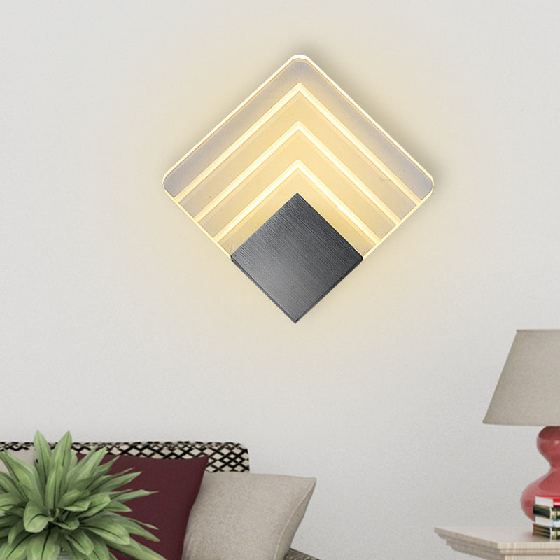 Modernism Squared Wall Sconce Metal 5.5"/8" W LED Corner Wall Mount Light in Black/Silver with Acrylic Shade Clearhalo 'Cast Iron' 'Glass' 'Industrial' 'Modern wall lights' 'Modern' 'Tiffany' 'Traditional wall lights' 'Wall Lamps & Sconces' 'Wall Lights' Lighting' 733316