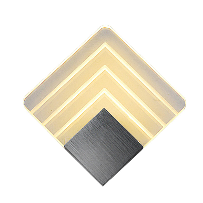 Modernism Squared Wall Sconce Metal 5.5"/8" W LED Corner Wall Mount Light in Black/Silver with Acrylic Shade Clearhalo 'Cast Iron' 'Glass' 'Industrial' 'Modern wall lights' 'Modern' 'Tiffany' 'Traditional wall lights' 'Wall Lamps & Sconces' 'Wall Lights' Lighting' 733317