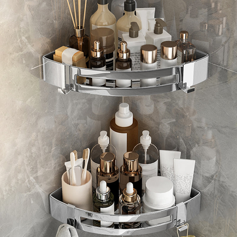 Modern Gold/Silver 3-Piece Bathroom Accessory Set, Bath Shelf Silver 2 Piece Set Drill Adhesive Mount Clearhalo 'Bathroom Hardware Sets' 'Bathroom Hardware' 'Bathroom Remodel & Bathroom Fixtures' 'bathroom_hardware_sets' 'Home Improvement' 'home_improvement' 'home_improvement_bathroom_hardware_sets' 7333421