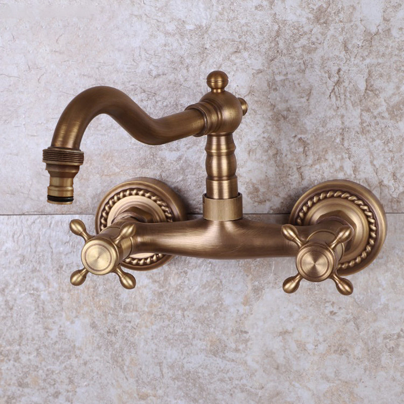 Brass Wide Spread Bathroom Faucet Industrial Lever Lavatory Faucet Bronze Antigo 7.1" Clearhalo 'bathroom_sink_faucets' 'Conjuntos de Torneiras de Lavatório e Banheiro' 'home_improvement' 'home_improvement_bathroom_sink_faucets' 'Mobiliário Doméstico' 'Página inicial' 'Renovação e equipamento de casa de banho' 'Torneira para lavatório de banheiro' 7334432