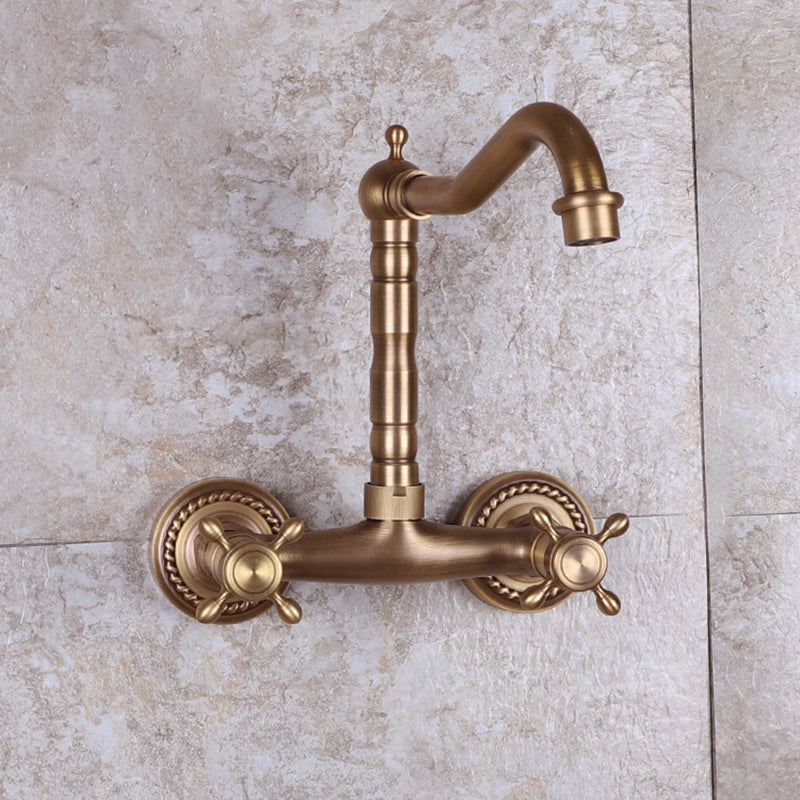 Brass Wide Spread Bathroom Faucet Industrial Lever Lavatory Faucet Latão Antigo 9.8" Clearhalo 'bathroom_sink_faucets' 'Conjuntos de Torneiras de Lavatório e Banheiro' 'home_improvement' 'home_improvement_bathroom_sink_faucets' 'Mobiliário Doméstico' 'Página inicial' 'Renovação e equipamento de casa de banho' 'Torneira para lavatório de banheiro' 7334433