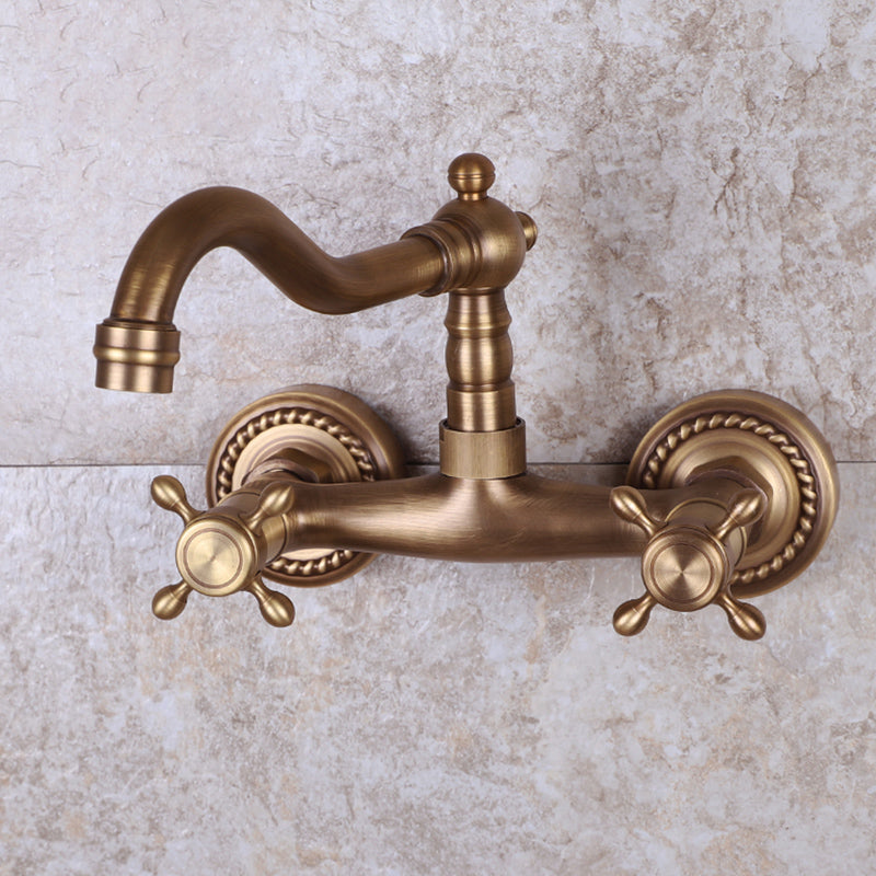 Brass Wide Spread Bathroom Faucet Industrial Lever Lavatory Faucet Latão Antigo 7.1" Clearhalo 'bathroom_sink_faucets' 'Conjuntos de Torneiras de Lavatório e Banheiro' 'home_improvement' 'home_improvement_bathroom_sink_faucets' 'Mobiliário Doméstico' 'Página inicial' 'Renovação e equipamento de casa de banho' 'Torneira para lavatório de banheiro' 7334435