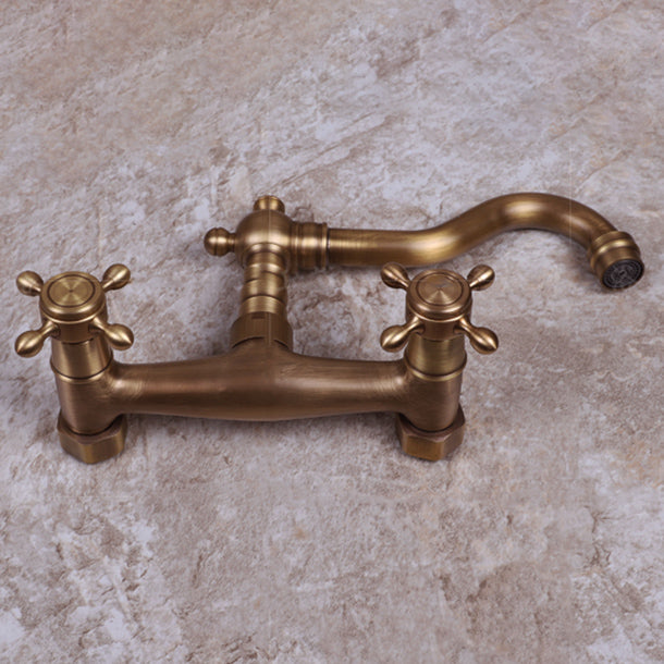 Brass Wide Spread Bathroom Faucet Industrial Lever Lavatory Faucet Clearhalo 'bathroom_sink_faucets' 'Conjuntos de Torneiras de Lavatório e Banheiro' 'home_improvement' 'home_improvement_bathroom_sink_faucets' 'Mobiliário Doméstico' 'Página inicial' 'Renovação e equipamento de casa de banho' 'Torneira para lavatório de banheiro' 7334440