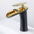 Farmhouse Wide Spread Bathroom Faucet Brass Lever Lavatory Faucet Black-Gold 6.9" Clearhalo 'Bathroom Remodel & Bathroom Fixtures' 'Bathroom Sink Faucets' 'Bathroom Sinks & Faucet Components' 'bathroom_sink_faucets' 'Home Improvement' 'home_improvement' 'home_improvement_bathroom_sink_faucets' 7334448