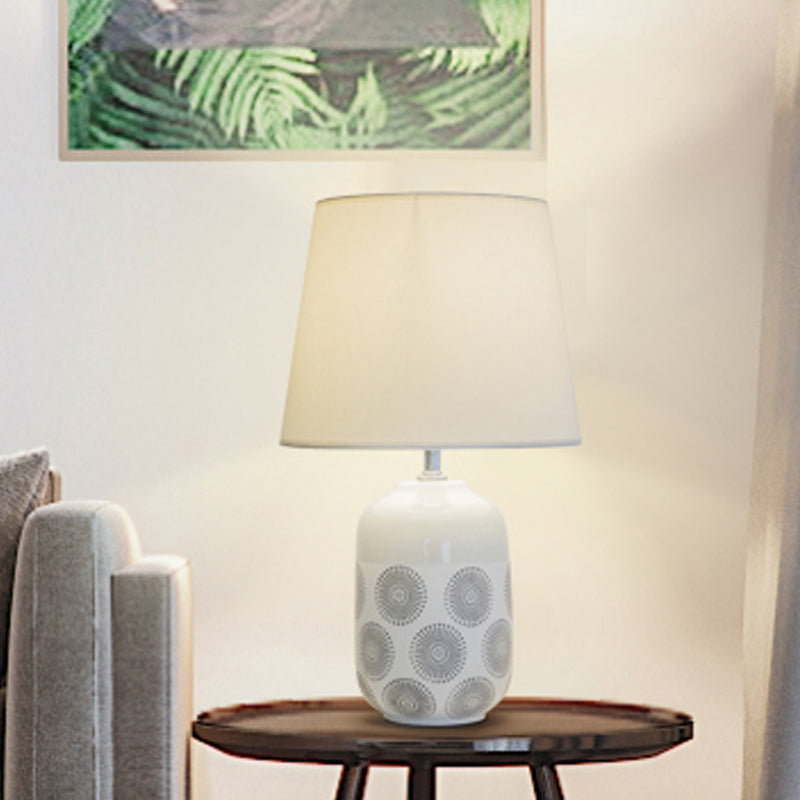 Ceramic Tapered Table Lamp Minimal 1 Bulb White/Pink Finish Night Light with Fabric Shade for Living Room Clearhalo 'Lamps' 'Table Lamps' Lighting' 733446