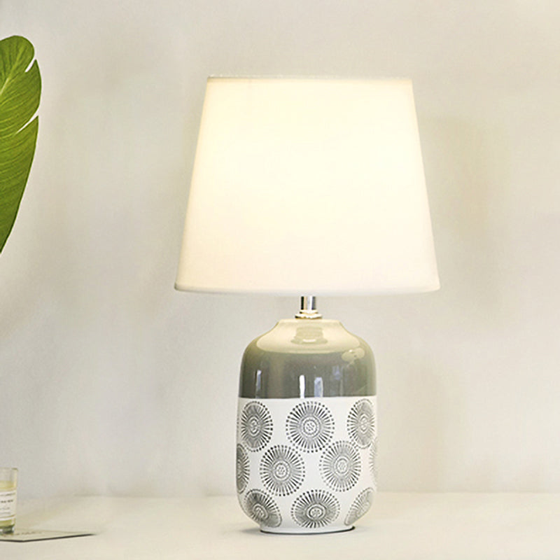 Ceramic Tapered Table Lamp Minimal 1 Bulb White/Pink Finish Night Light with Fabric Shade for Living Room Clearhalo 'Lamps' 'Table Lamps' Lighting' 733447