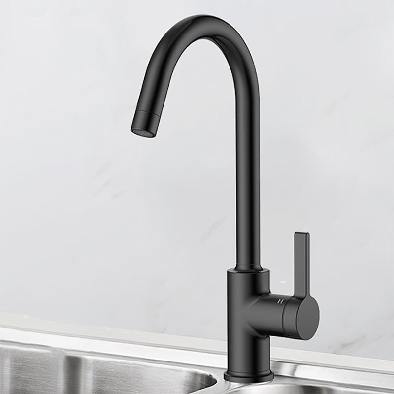 Modern Style Bar Faucet Copper Lever Handle Gooseneck Bar Faucet Black Clearhalo 'Home Improvement' 'home_improvement' 'home_improvement_kitchen_faucets' 'Kitchen Faucets' 'Kitchen Remodel & Kitchen Fixtures' 'Kitchen Sinks & Faucet Components' 'kitchen_faucets' 7334501