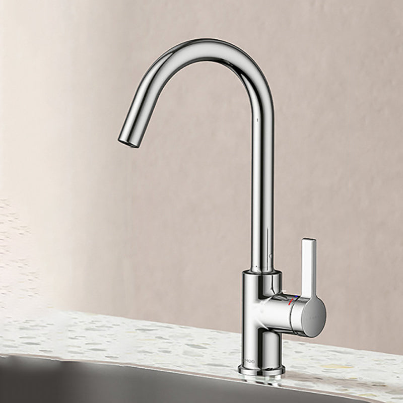 Modern Style Bar Faucet Copper Lever Handle Gooseneck Bar Faucet Stainless Steel Clearhalo 'Home Improvement' 'home_improvement' 'home_improvement_kitchen_faucets' 'Kitchen Faucets' 'Kitchen Remodel & Kitchen Fixtures' 'Kitchen Sinks & Faucet Components' 'kitchen_faucets' 7334502