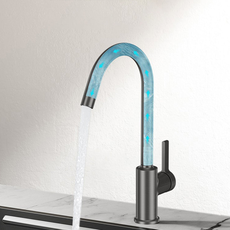 Modern Style Bar Faucet Copper Lever Handle Gooseneck Bar Faucet Clearhalo 'Home Improvement' 'home_improvement' 'home_improvement_kitchen_faucets' 'Kitchen Faucets' 'Kitchen Remodel & Kitchen Fixtures' 'Kitchen Sinks & Faucet Components' 'kitchen_faucets' 7334505