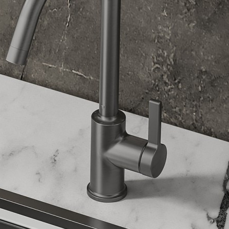 Modern Style Bar Faucet Copper Lever Handle Gooseneck Bar Faucet Clearhalo 'Home Improvement' 'home_improvement' 'home_improvement_kitchen_faucets' 'Kitchen Faucets' 'Kitchen Remodel & Kitchen Fixtures' 'Kitchen Sinks & Faucet Components' 'kitchen_faucets' 7334513