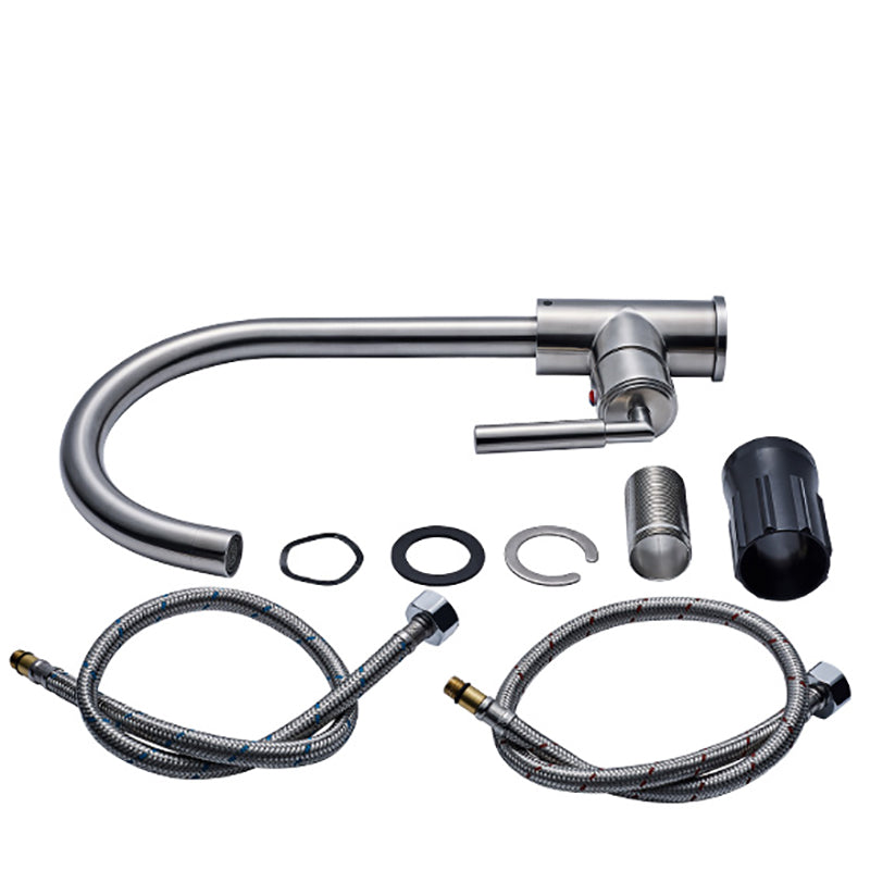 Gooseneck Kitchen Bar Faucet Swivel Spout with Single Handle Clearhalo 'Home Improvement' 'home_improvement' 'home_improvement_kitchen_faucets' 'Kitchen Faucets' 'Kitchen Remodel & Kitchen Fixtures' 'Kitchen Sinks & Faucet Components' 'kitchen_faucets' 7334526