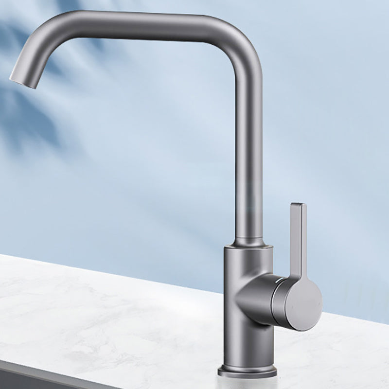 Gooseneck Kitchen Bar Faucet Swivel Spout with Single Handle Gun Grey 7 Shape Clearhalo 'Home Improvement' 'home_improvement' 'home_improvement_kitchen_faucets' 'Kitchen Faucets' 'Kitchen Remodel & Kitchen Fixtures' 'Kitchen Sinks & Faucet Components' 'kitchen_faucets' 7334527