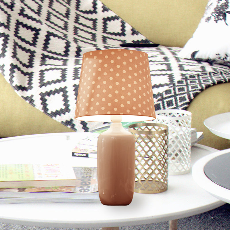 1 Head Bedroom Night Table Light Modernism Pink/Blue/Green Finish Nightstand Lighting with Tapered Fabric Shade Clearhalo 'Lamps' 'Table Lamps' Lighting' 733479