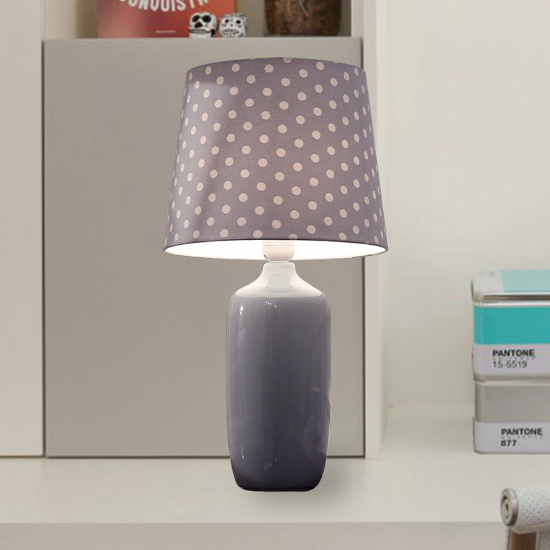 1 Head Bedroom Night Table Light Modernism Pink/Blue/Green Finish Nightstand Lighting with Tapered Fabric Shade Clearhalo 'Lamps' 'Table Lamps' Lighting' 733484