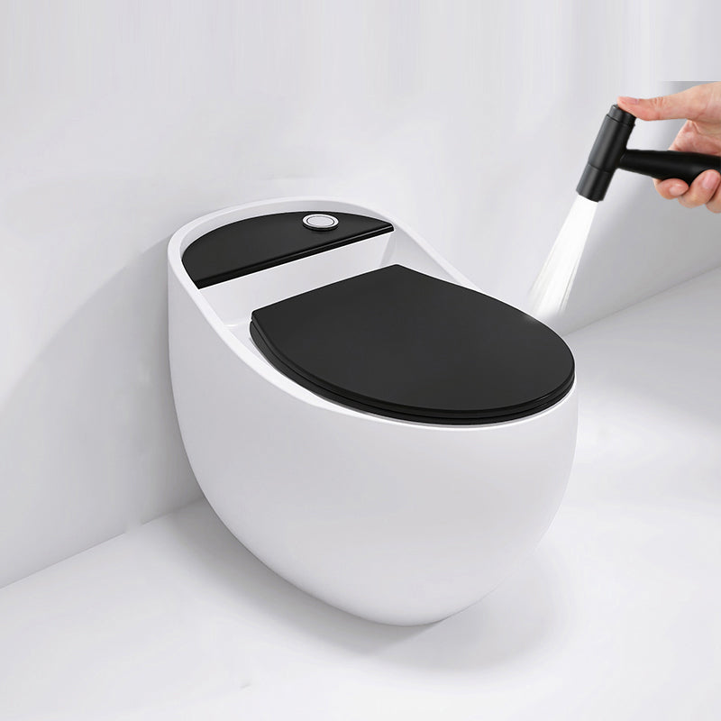 Contemporary Siphon Jet Toilet Floor Mounted Urine Toilet for Washroom Black White Toilet with Sprayer Clearhalo 'Bathroom Remodel & Bathroom Fixtures' 'Home Improvement' 'home_improvement' 'home_improvement_toilets' 'Toilets & Bidets' 'Toilets' 7335618
