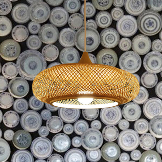 Modernism Round Bamboo Pendant Lamp 1 Head Hanging Ceiling Light in Beige for Tea Room Beige Clearhalo 'Ceiling Lights' 'Modern Pendants' 'Modern' 'Pendant Lights' 'Pendants' Lighting' 733575
