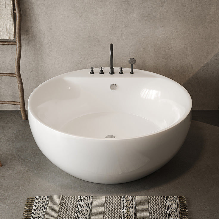 Soaking Antique Finish Round Bathtub Stand Alone Modern Bath Tub White 47"L x 47"W x 26"H Tub with Black 5-Piece Set Clearhalo 'Bathroom Remodel & Bathroom Fixtures' 'Bathtubs' 'Home Improvement' 'home_improvement' 'home_improvement_bathtubs' 'Showers & Bathtubs' 7335760