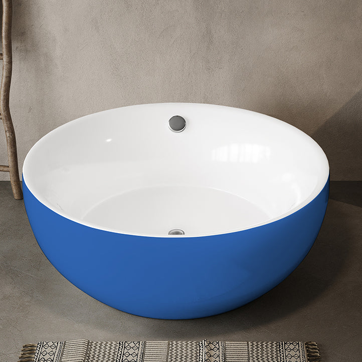Soaking Antique Finish Round Bathtub Stand Alone Modern Bath Tub Blue Tub Clearhalo 'Bathroom Remodel & Bathroom Fixtures' 'Bathtubs' 'Home Improvement' 'home_improvement' 'home_improvement_bathtubs' 'Showers & Bathtubs' 7335761