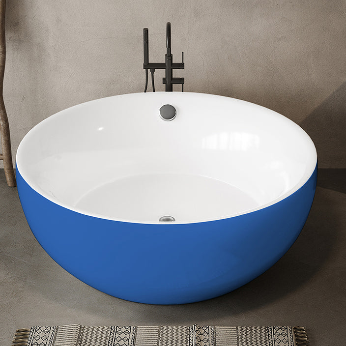 Soaking Antique Finish Round Bathtub Stand Alone Modern Bath Tub Blue Tub with Freestanding Tub Fillers Clearhalo 'Bathroom Remodel & Bathroom Fixtures' 'Bathtubs' 'Home Improvement' 'home_improvement' 'home_improvement_bathtubs' 'Showers & Bathtubs' 7335770