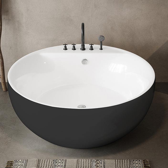 Soaking Antique Finish Round Bathtub Stand Alone Modern Bath Tub Black Tub with Black 5-Piece Set Clearhalo 'Bathroom Remodel & Bathroom Fixtures' 'Bathtubs' 'Home Improvement' 'home_improvement' 'home_improvement_bathtubs' 'Showers & Bathtubs' 7335771