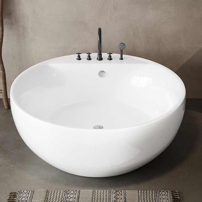 Soaking Antique Finish Round Bathtub Stand Alone Modern Bath Tub White Tub with Black 5-Piece Set Clearhalo 'Bathroom Remodel & Bathroom Fixtures' 'Bathtubs' 'Home Improvement' 'home_improvement' 'home_improvement_bathtubs' 'Showers & Bathtubs' 7335773
