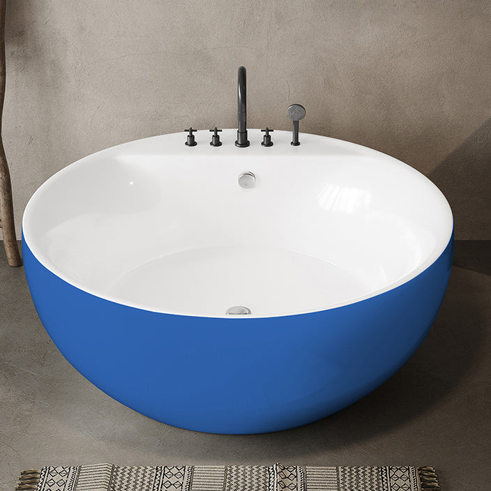 Soaking Antique Finish Round Bathtub Stand Alone Modern Bath Tub Blue Tub with Black 5-Piece Set Clearhalo 'Bathroom Remodel & Bathroom Fixtures' 'Bathtubs' 'Home Improvement' 'home_improvement' 'home_improvement_bathtubs' 'Showers & Bathtubs' 7335776