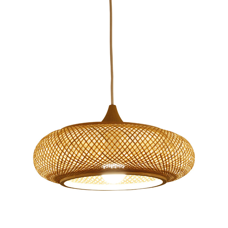 Modernism Round Bamboo Pendant Lamp 1 Head Hanging Ceiling Light in Beige for Tea Room Clearhalo 'Ceiling Lights' 'Modern Pendants' 'Modern' 'Pendant Lights' 'Pendants' Lighting' 733578