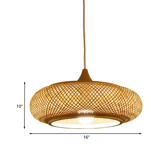 Modernism Round Bamboo Pendant Lamp 1 Head Hanging Ceiling Light in Beige for Tea Room Clearhalo 'Ceiling Lights' 'Modern Pendants' 'Modern' 'Pendant Lights' 'Pendants' Lighting' 733579