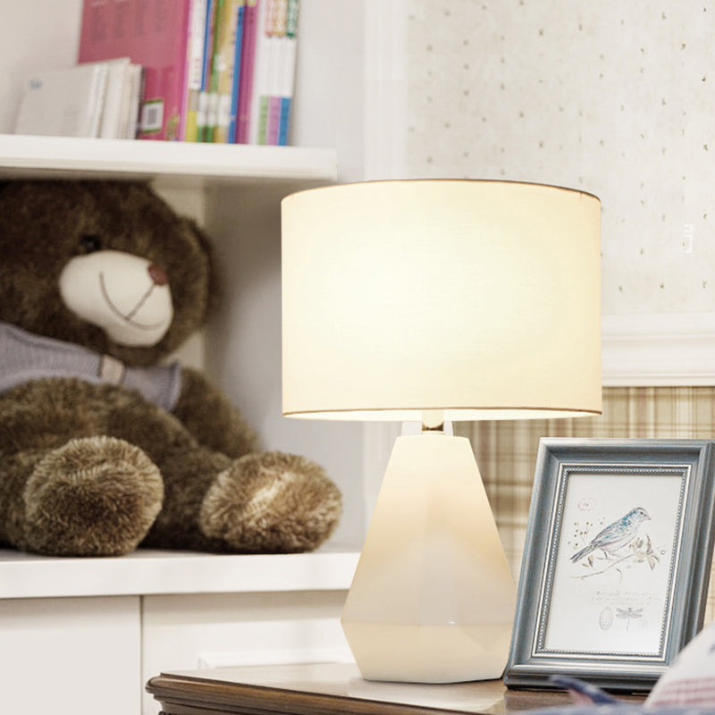 White Finish Diamond Reading Book Light Modernist 1 Head Resin Night Table Lamp with Cylinder Fabric Shade White Clearhalo 'Lamps' 'Table Lamps' Lighting' 733723