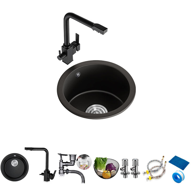 Quartz Kitchen Bar Sink Round Shape Drop-In Kitchen Bar Sink 14"L x 14"W x 8"H Sink with Faucet Seven Character Faucet Clearhalo 'Home Improvement' 'home_improvement' 'home_improvement_kitchen_sinks' 'Kitchen Remodel & Kitchen Fixtures' 'Kitchen Sinks & Faucet Components' 'Kitchen Sinks' 'kitchen_sinks' 7337537