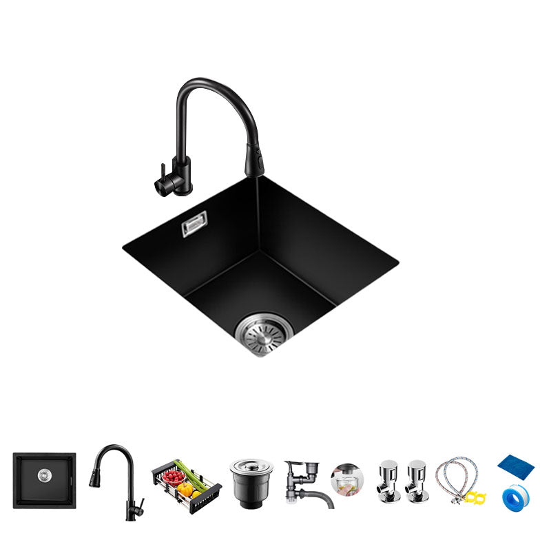 Quartz Kitchen Bar Sink Single Bowl Kitchen Bar Sink with Drain Assembly 16.5"L x 13.8"W x 8.7"H Sink with Faucet Pull Out Faucet Clearhalo 'Home Improvement' 'home_improvement' 'home_improvement_kitchen_sinks' 'Kitchen Remodel & Kitchen Fixtures' 'Kitchen Sinks & Faucet Components' 'Kitchen Sinks' 'kitchen_sinks' 7337582