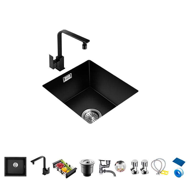 Quartz Kitchen Bar Sink Single Bowl Kitchen Bar Sink with Drain Assembly Sink with Faucet Square Faucet Clearhalo 'Home Improvement' 'home_improvement' 'home_improvement_kitchen_sinks' 'Kitchen Remodel & Kitchen Fixtures' 'Kitchen Sinks & Faucet Components' 'Kitchen Sinks' 'kitchen_sinks' 7337584