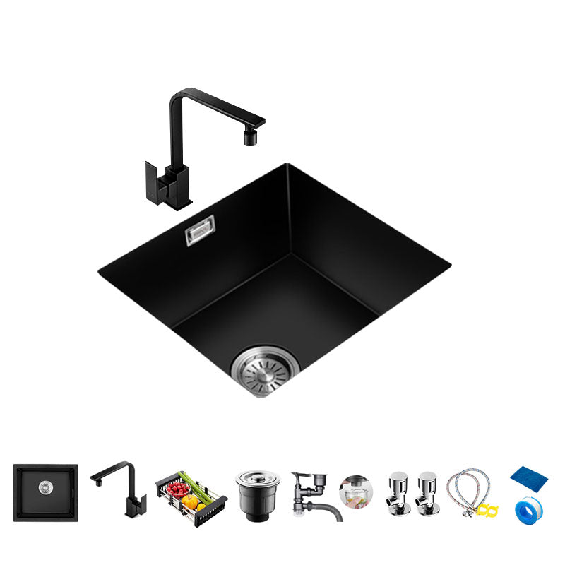 Quartz Kitchen Bar Sink Single Bowl Kitchen Bar Sink with Drain Assembly 22"L x 17"W x 9"H Sink with Faucet Square Faucet Clearhalo 'Home Improvement' 'home_improvement' 'home_improvement_kitchen_sinks' 'Kitchen Remodel & Kitchen Fixtures' 'Kitchen Sinks & Faucet Components' 'Kitchen Sinks' 'kitchen_sinks' 7337591