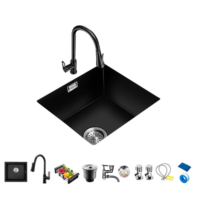 Quartz Kitchen Bar Sink Single Bowl Kitchen Bar Sink with Drain Assembly 24"L x 18"W x 9"H Sink with Faucet Pull Out Faucet Clearhalo 'Home Improvement' 'home_improvement' 'home_improvement_kitchen_sinks' 'Kitchen Remodel & Kitchen Fixtures' 'Kitchen Sinks & Faucet Components' 'Kitchen Sinks' 'kitchen_sinks' 7337593