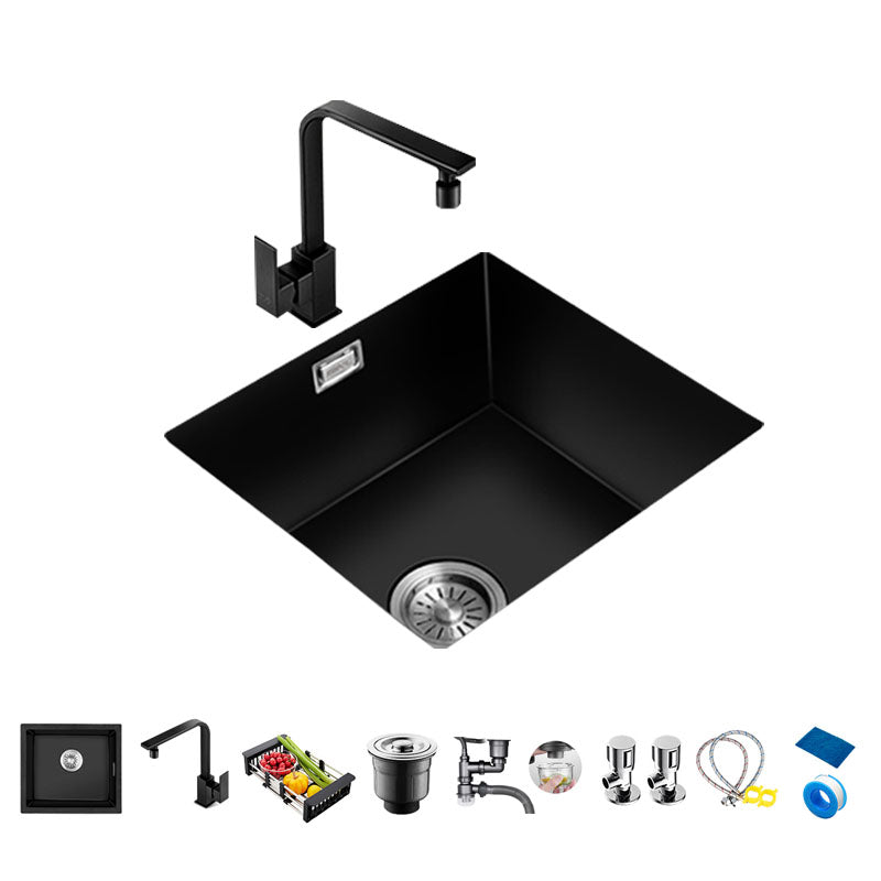 Quartz Kitchen Bar Sink Single Bowl Kitchen Bar Sink with Drain Assembly 24"L x 18"W x 9"H Sink with Faucet Square Faucet Clearhalo 'Home Improvement' 'home_improvement' 'home_improvement_kitchen_sinks' 'Kitchen Remodel & Kitchen Fixtures' 'Kitchen Sinks & Faucet Components' 'Kitchen Sinks' 'kitchen_sinks' 7337594