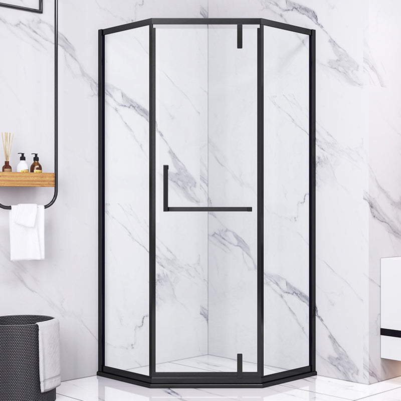 Transparent Pivot Shower Bath Door Silver and Black Frame Shower Door Black Right Clearhalo 'Bathroom Remodel & Bathroom Fixtures' 'Home Improvement' 'home_improvement' 'home_improvement_shower_tub_doors' 'Shower and Tub Doors' 'shower_tub_doors' 'Showers & Bathtubs' 7337601