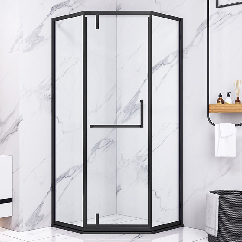 Transparent Pivot Shower Bath Door Silver and Black Frame Shower Door Black Left Clearhalo 'Bathroom Remodel & Bathroom Fixtures' 'Home Improvement' 'home_improvement' 'home_improvement_shower_tub_doors' 'Shower and Tub Doors' 'shower_tub_doors' 'Showers & Bathtubs' 7337602