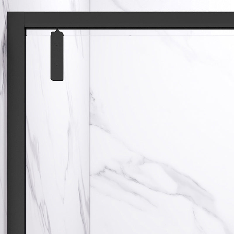 Transparent Pivot Shower Bath Door Silver and Black Frame Shower Door Clearhalo 'Bathroom Remodel & Bathroom Fixtures' 'Home Improvement' 'home_improvement' 'home_improvement_shower_tub_doors' 'Shower and Tub Doors' 'shower_tub_doors' 'Showers & Bathtubs' 7337604