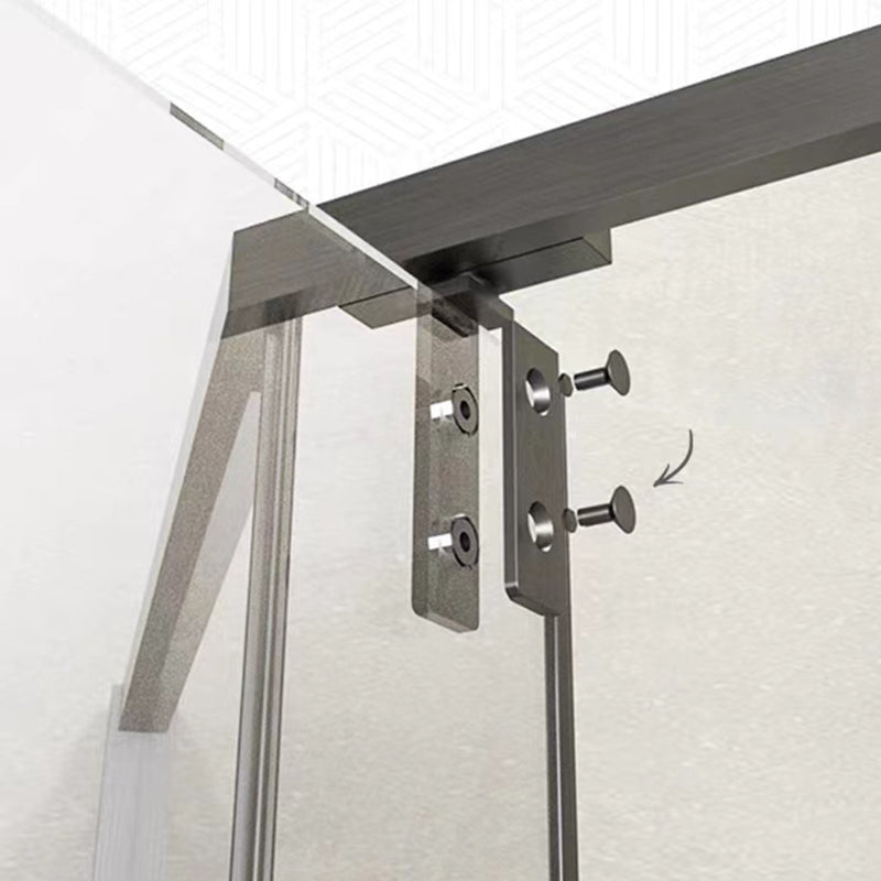 Transparent Pivot Shower Bath Door Silver and Black Frame Shower Door Clearhalo 'Bathroom Remodel & Bathroom Fixtures' 'Home Improvement' 'home_improvement' 'home_improvement_shower_tub_doors' 'Shower and Tub Doors' 'shower_tub_doors' 'Showers & Bathtubs' 7337605