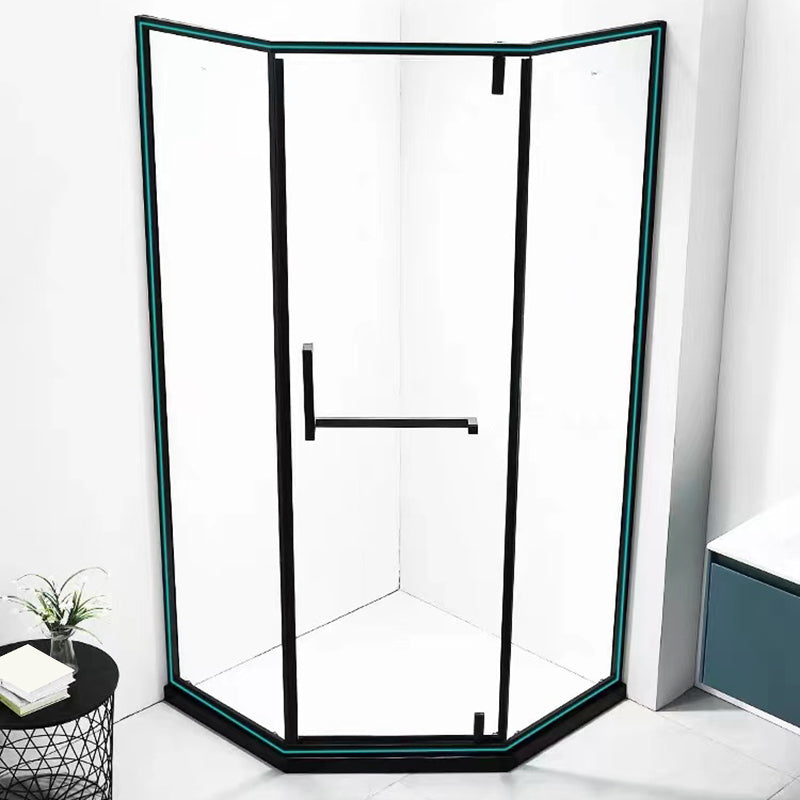 Transparent Pivot Shower Bath Door Silver and Black Frame Shower Door Clearhalo 'Bathroom Remodel & Bathroom Fixtures' 'Home Improvement' 'home_improvement' 'home_improvement_shower_tub_doors' 'Shower and Tub Doors' 'shower_tub_doors' 'Showers & Bathtubs' 7337612