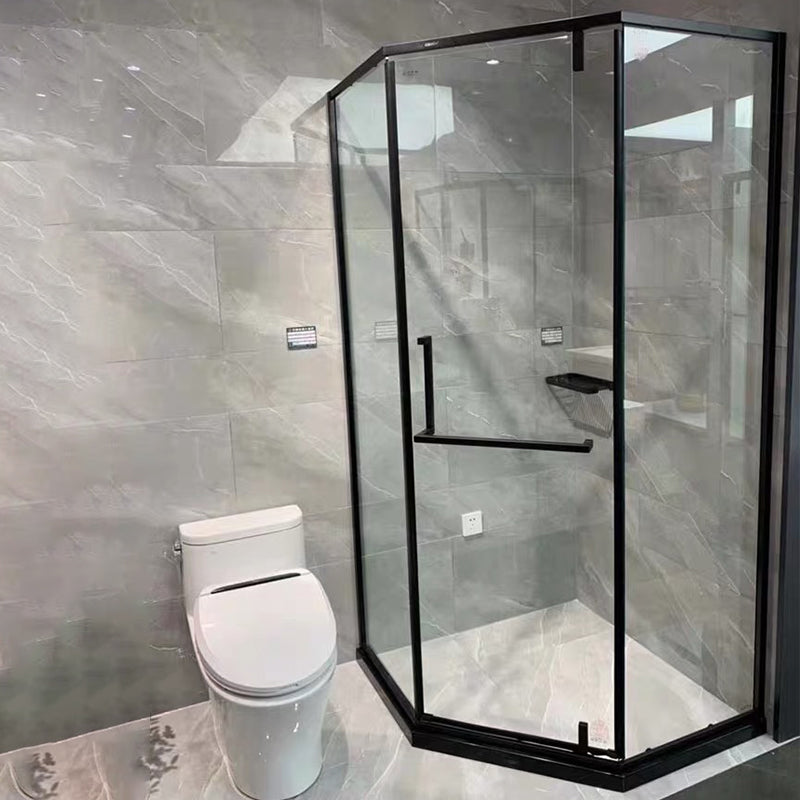 Transparent Pivot Shower Bath Door Silver and Black Frame Shower Door Clearhalo 'Bathroom Remodel & Bathroom Fixtures' 'Home Improvement' 'home_improvement' 'home_improvement_shower_tub_doors' 'Shower and Tub Doors' 'shower_tub_doors' 'Showers & Bathtubs' 7337613