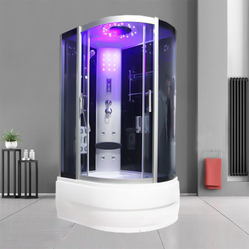 Double Sliding White Shower Kit Tinted Framed Tub & Shower Kit 43"L x 32"W x 83"H Black Clearhalo 'Bathroom Remodel & Bathroom Fixtures' 'Home Improvement' 'home_improvement' 'home_improvement_shower_stalls_enclosures' 'Shower Stalls & Enclosures' 'shower_stalls_enclosures' 'Showers & Bathtubs' 7337719